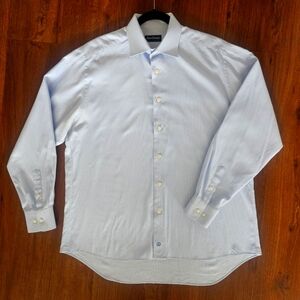 David Donahue Dress Shirt 16.5 34/35 Regular Fit Blue Microcheck Button Up